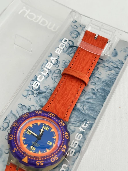 Swatch Scuba Red Island 40mm Deri Kordon 1992 Vintage Kol Saati (S-053) - 5
