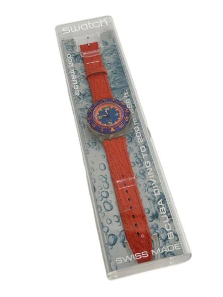 Swatch Scuba Red Island 40mm Deri Kordon 1992 Vintage Kol Saati (S-053)