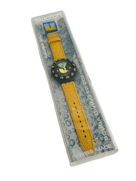 Swatch Scuba Divine 40mm Deri Kordon 1992 Vintage Kol Saati (S-054)