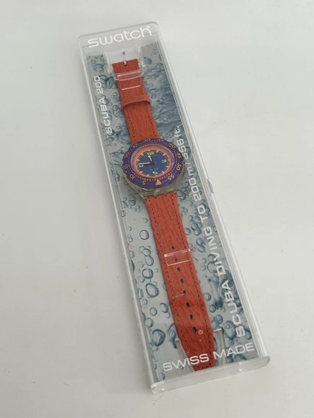Swatch Scuba Red Island 40mm Deri Kordon 1992 Vintage Kol Saati (S-053) - 2