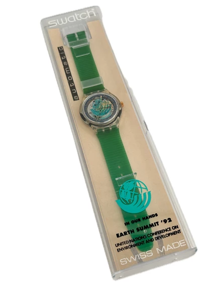 Swatch Automatic Earth 38,5mm Silikon Kordon 1992 Vintage Kol Saati (S-056)
