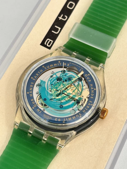 Swatch Automatic Earth 38,5mm Silikon Kordon 1992 Vintage Kol Saati (S-056) - Resim 5