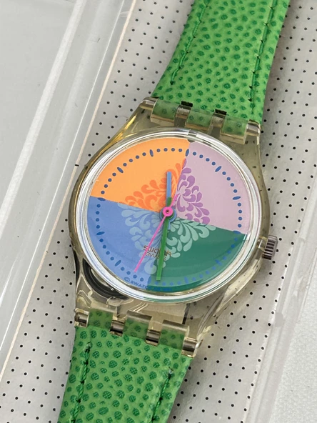 Swatch Piastrella 26mm Deri Kordon 1992 Vintage Kol Saati (S-058) - Resim 4