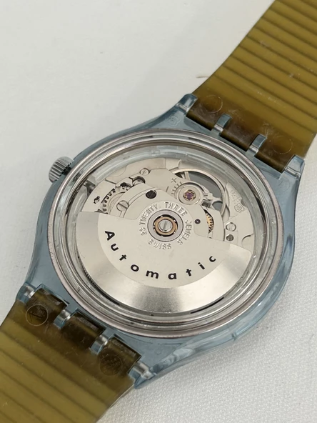 Swatch Automatic Blue Matic 38,5mm Silikon Kordon 1992 Vintage Kol Saati (S-055) - Resim 9