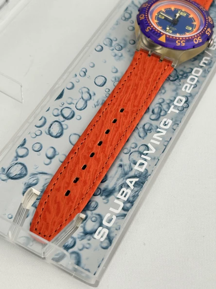 Swatch Scuba Red Island 40mm Deri Kordon 1992 Vintage Kol Saati (S-053) - 6