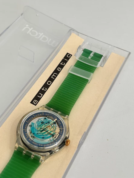 Swatch Automatic Earth 38,5mm Silikon Kordon 1992 Vintage Kol Saati (S-056) - Resim 6
