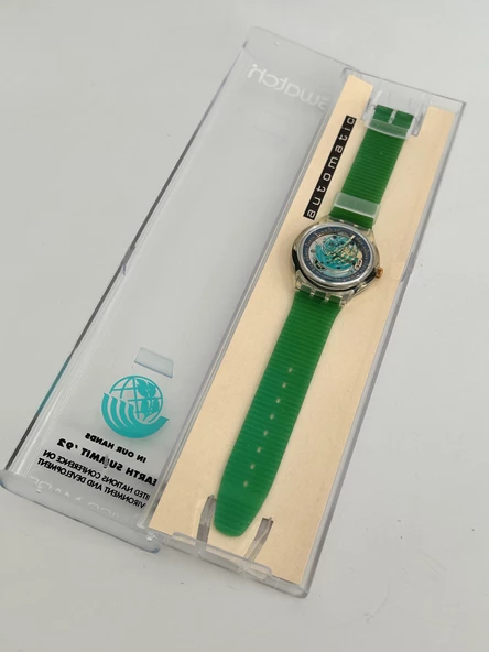 Swatch Automatic Earth 38,5mm Silikon Kordon 1992 Vintage Kol Saati (S-056) - Resim 4