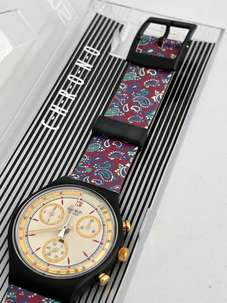 Swatch Chrono Award 40mm Silikon Kordon 1992 Vintage Kol Saati (S-075) - 5