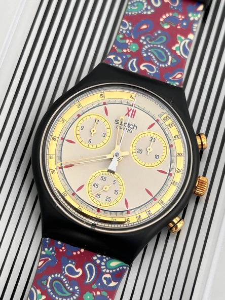 Swatch Chrono Award 40mm Silikon Kordon 1992 Vintage Kol Saati (S-075) - 4