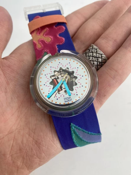 Swatch Pop Veruschka 46,5mm Deri Kordon 1992 Vintage Kol Saati - Resim 2