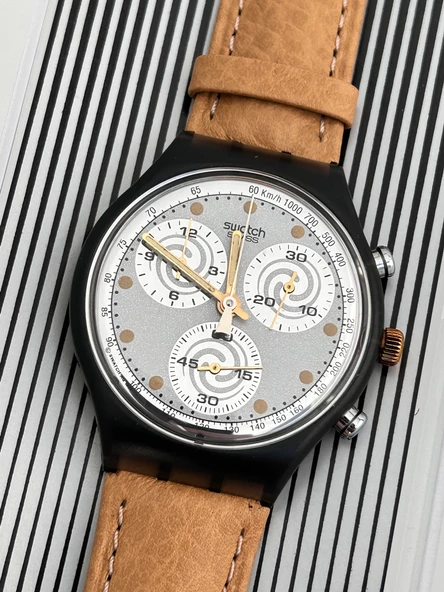 Swatch Chrono Sirio 40mm Deri Kordon 1992 Vintage Kol Saati (S-078) - 4
