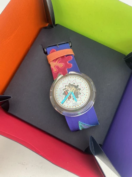 Swatch Pop Veruschka 46,5mm Deri Kordon 1992 Vintage Kol Saati - Resim 7