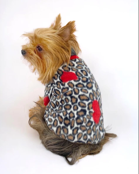 Animal Leo Print Sweat Red Sweat Köpek Kazağı Köpek Poları