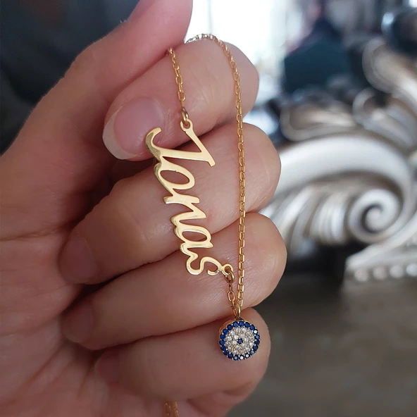 Vaoov 925 Ayar Gümüş Küçük Nazarlı İsim Kolye - Resim 4