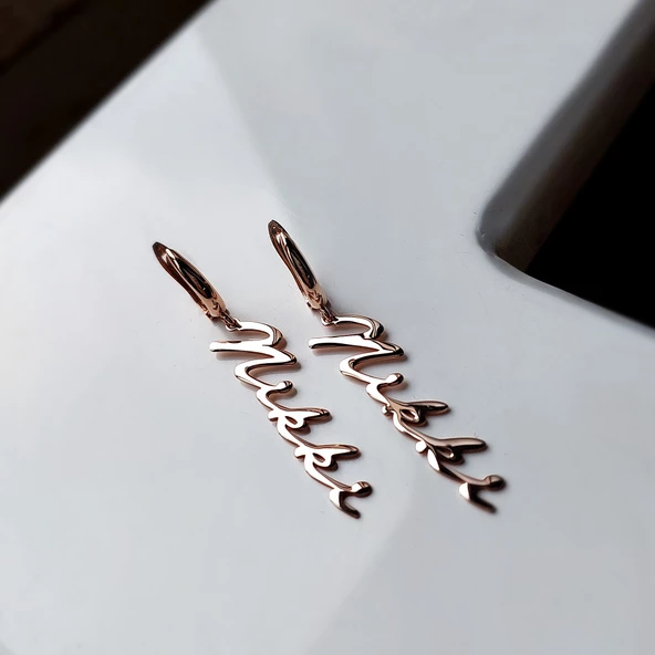 Vaoov 925 Ayar Gümüş El Yazısı İsim Dikey Küpe - Resim 4