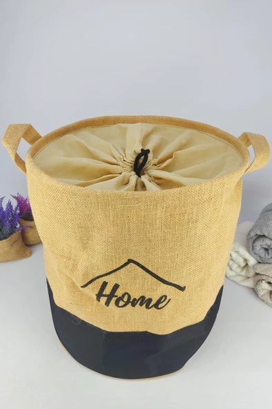 Digithome Hasır Büzgülü Kirli Çamaşır Sepeti Yuvarlak Siyah - CLY-J1014 C1-1-121 - 2