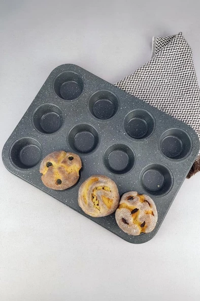 Digithome 12 Bölmeli Yanmaz Yapışmaz Muffin & Cupcake Kalıbı – THN69005 C1-1-18 - 3