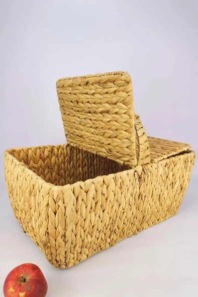 Digithome Hasır Bambu Kapaklı Piknik Sepeti Dikdörtgen Piknik Çantası Kahverengi - CL-5004 C1-1-121 - 3