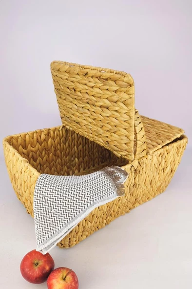 Digithome Hasır Bambu Kapaklı Piknik Sepeti Dikdörtgen Piknik Çantası Kahverengi - CL-5004 C1-1-121 - 2