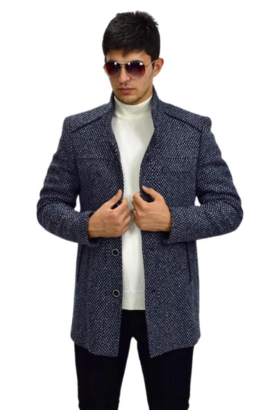 Erkek Hakim Yaka Kaşe Kaban 9005 BGL-ST03244 - Resim 6