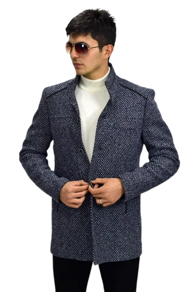 Erkek Hakim Yaka Kaşe Kaban 9005 BGL-ST03244 - Resim 2