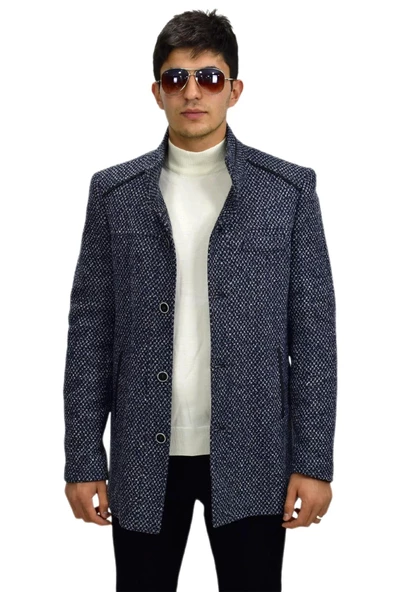 Erkek Hakim Yaka Kaşe Kaban 9005 BGL-ST03244 - Resim 3