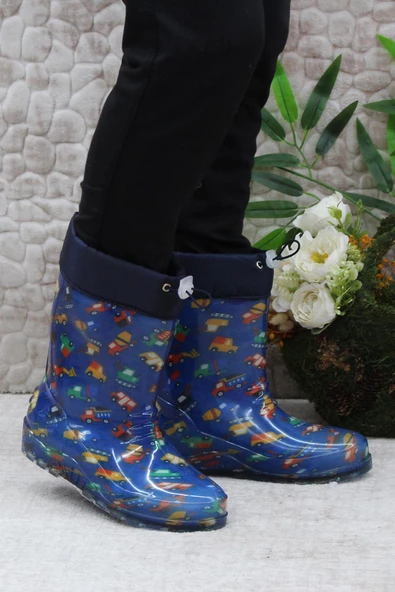 Fort 7061 Lacivert Araba İçi Peluşlu Su Geçirmez Erkek Çocuk Kar Yağmur Çizmesi - Resim 3