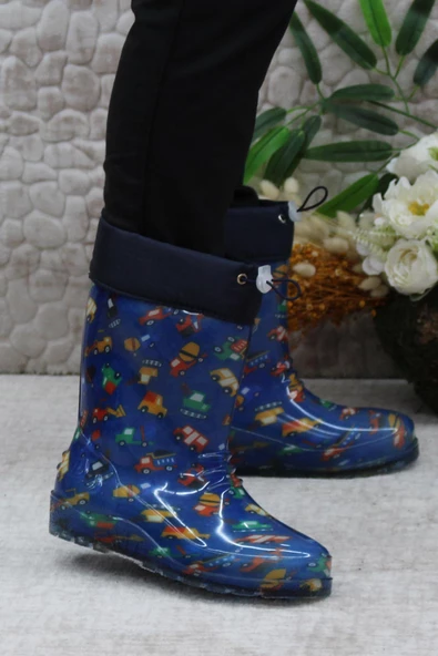 Fort 7061 Lacivert Araba İçi Peluşlu Su Geçirmez Erkek Çocuk Kar Yağmur Çizmesi - Resim 2