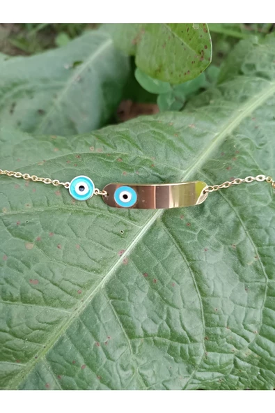 isim yazılabilir nazar boncuk detaylı antialerjik çocuk çelik bileklik ürün görseli 1