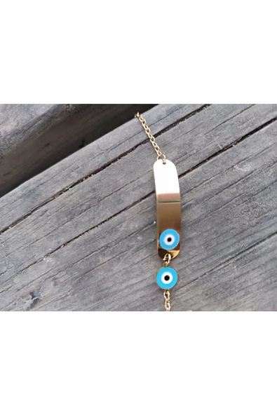 isim yazılabilir nazar boncuk detaylı antialerjik çocuk çelik bileklik - Resim 2