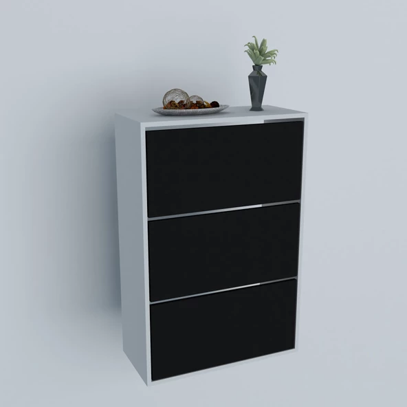 Moonlife 3 Kapaklı Kayar Raflı Ayakkabılık Siyah - 3