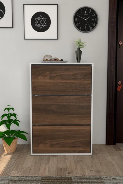 Moonlife 3 Kapaklı Kayar Raflı Ayakkabılık Ceviz - 7