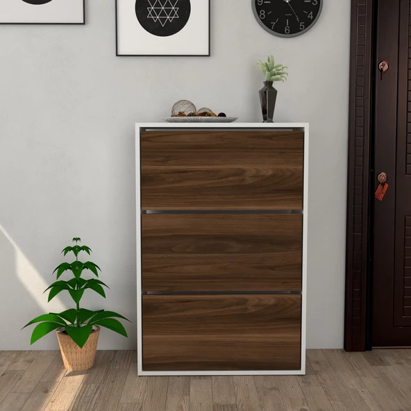 Moonlife 3 Kapaklı Kayar Raflı Ayakkabılık Ceviz - 3