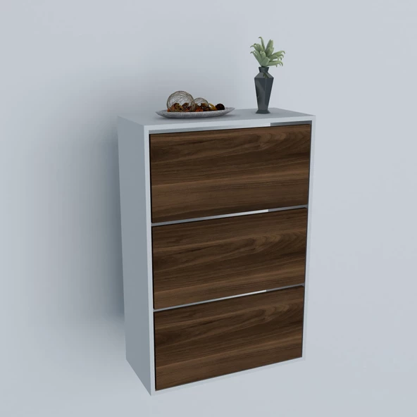 Moonlife 3 Kapaklı Kayar Raflı Ayakkabılık Ceviz - 5