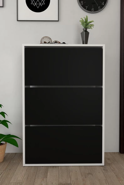 Moonlife 3 Kapaklı Kayar Raflı Ayakkabılık Siyah - 8