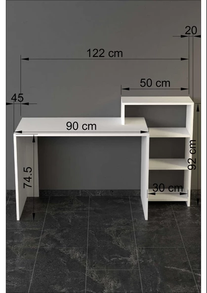 Moonlife Ahsen Kitaplıklı Çalışma Masası Beyaz Siyah - 3