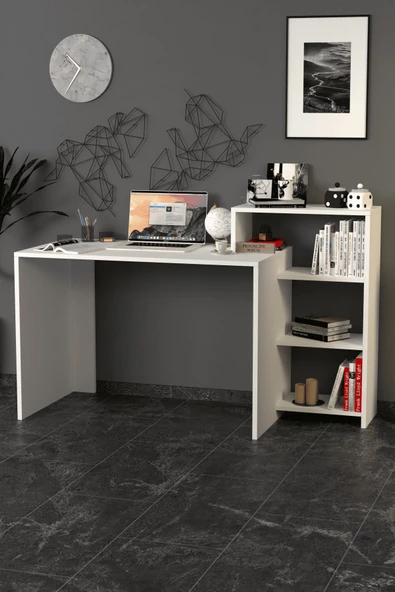 Moonlife Ahsen Kitaplıklı Çalışma Masası Beyaz - 3