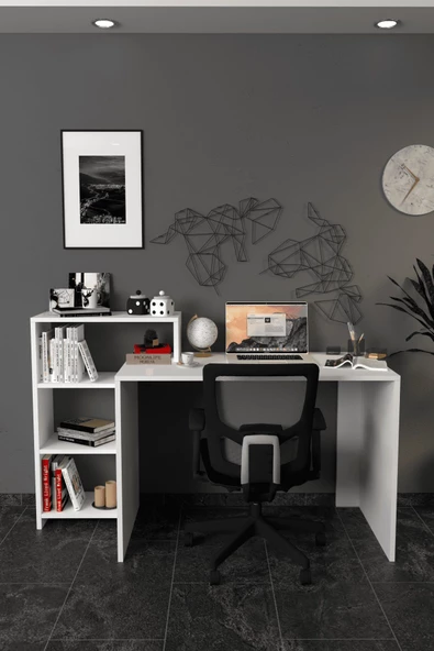 Moonlife Ahsen Kitaplıklı Çalışma Masası Beyaz - 2