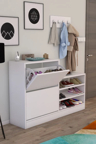 Moonlife Anatolia 2 Kapak Kayar Raflı Ayakkabılık Beyaz - 2