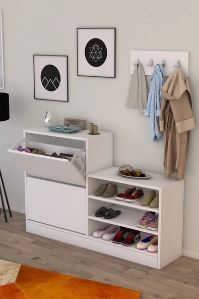 Moonlife Anatolia 2 Kapak Kayar Raflı Ayakkabılık Beyaz - 3