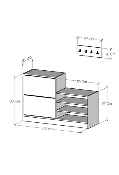 Moonlife Anatolia 2 Kapak Kayar Raflı Ayakkabılık Beyaz - 4