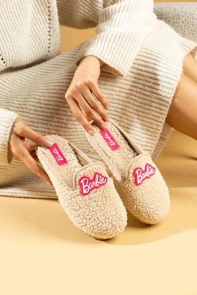 Pembe Potin Önü Kapalı Sessiz Taban Polar Kadın Ev Terliği P01-05-23Bbie - 6