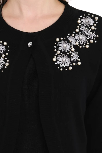 El Işi Süslemeli Yünlü Triko Bolero - 4