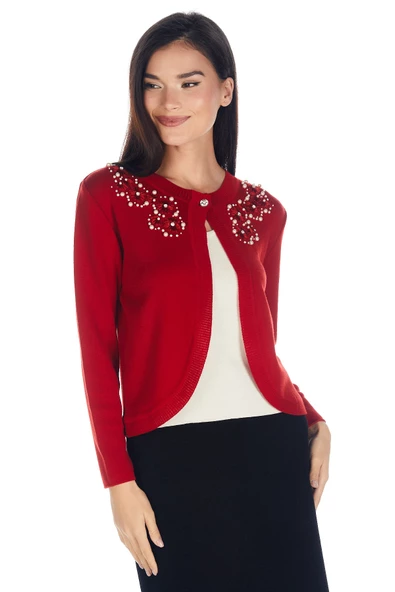 El Işi Süslemeli Yünlü Triko Bolero - 8