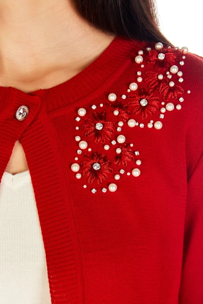 El Işi Süslemeli Yünlü Triko Bolero - 9