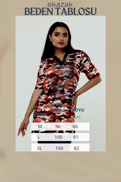 Kadın Turuncu Kamuflaj Poly Tunik - 7