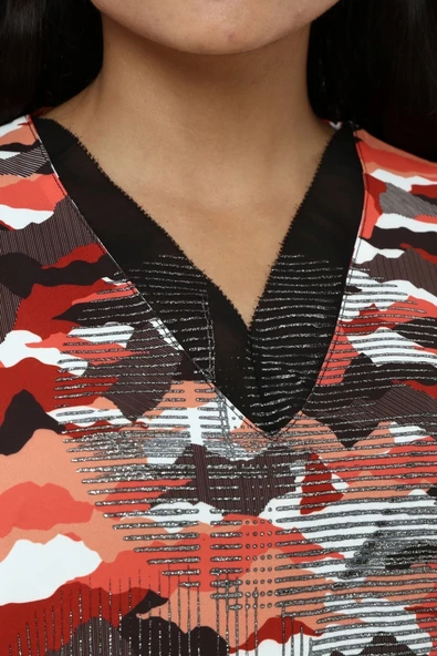 Kadın Turuncu Kamuflaj Poly Tunik - 5
