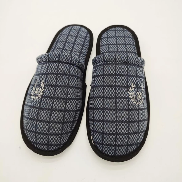 Lacivert Renk Kare Desenli Erkek Terlik - 3