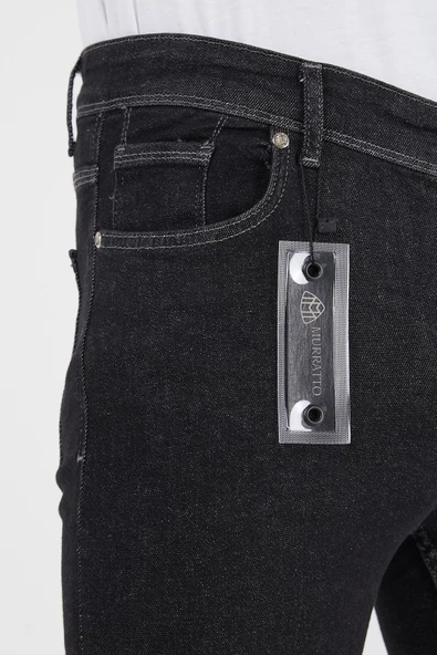 Murratto Erkek Slim Fit Likralı Siyah Kot Pantolon - 5