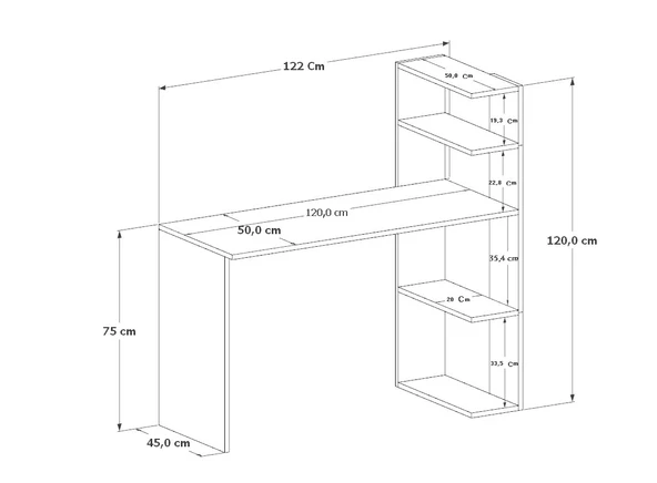 Moonlife Çınar Kitaplıklı Çalışma Masası Beyaz Ceviz - 5